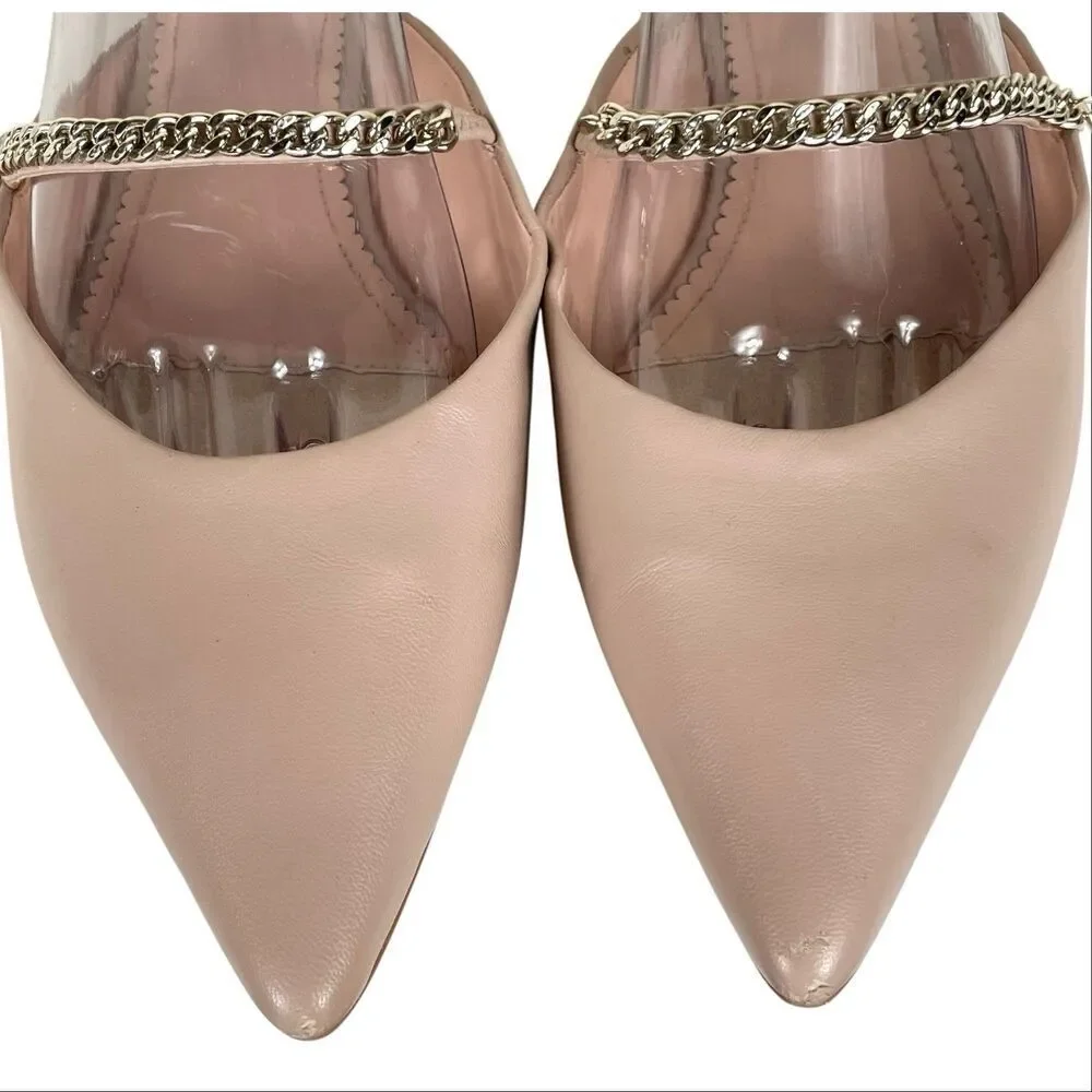 Kate Spade Isadora Beige Leather Chain Mules Pointed Toe Size 8.5